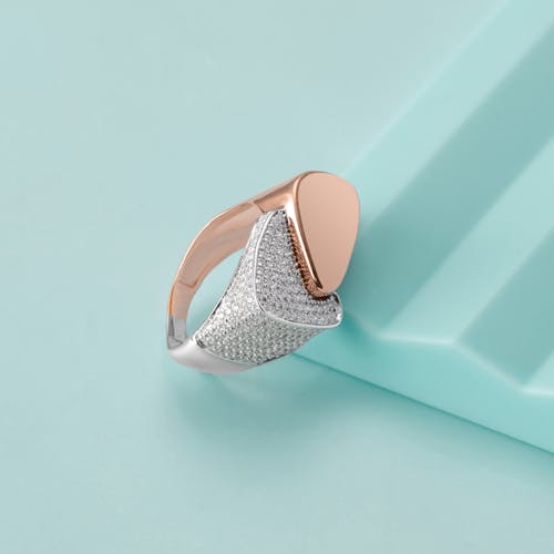 Silver and Rose Gold Ring with Diamonds
