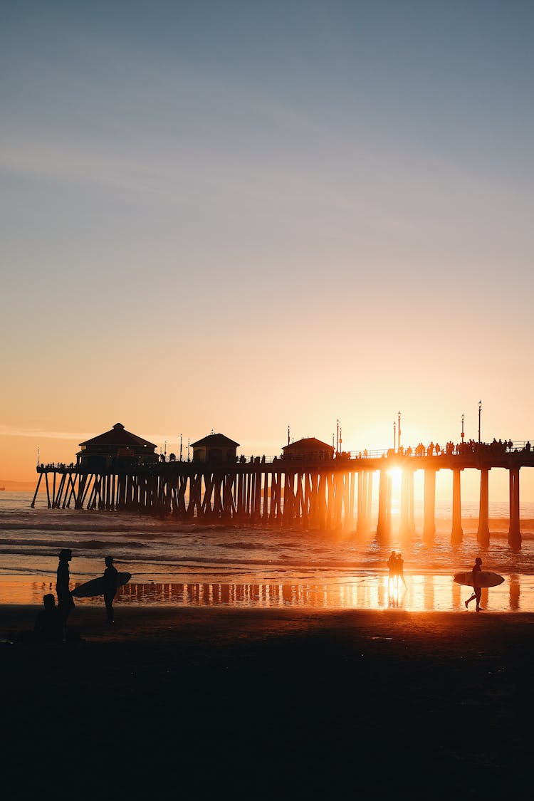 A Silhouette Of A Pier At The Huntington Beach