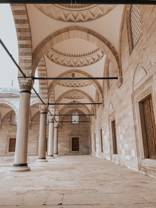 Columns and Ornamented Wall on Courtyard of Mosque