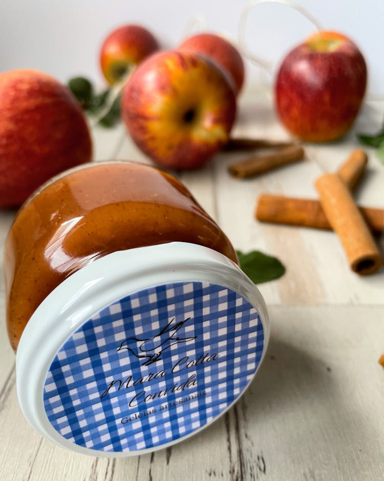 Close-up Of A Jar Of Apple Sauce