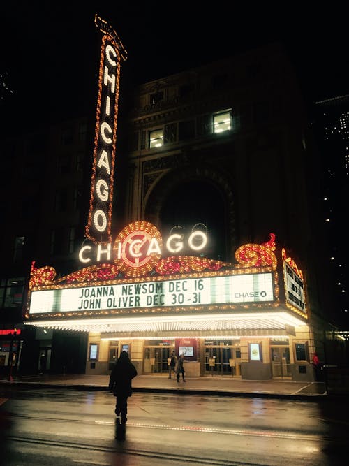 Chicago Movie Theater during Nighttime