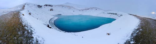Lago Azul En Medio Del Campo Nevado