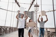 Protesters at the Brooklyn Bridge