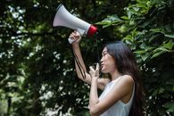 Protester holding a Megaphone