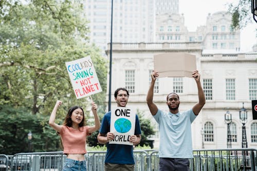 Free Group of Protesters holding Cardboards Stock Photo