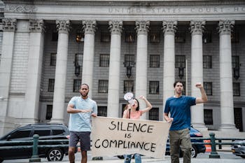 Protesters Holding a Banner with a Slogan