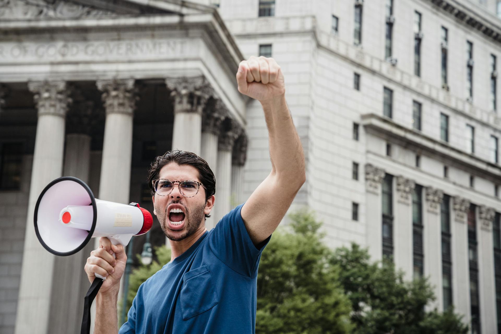 Protester holding a Megaphone