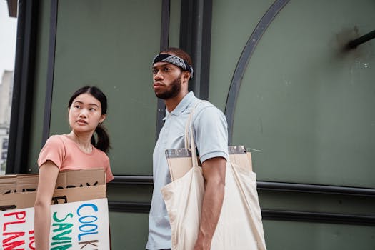 A diverse group of young activists holding climate change signs during a street protest.