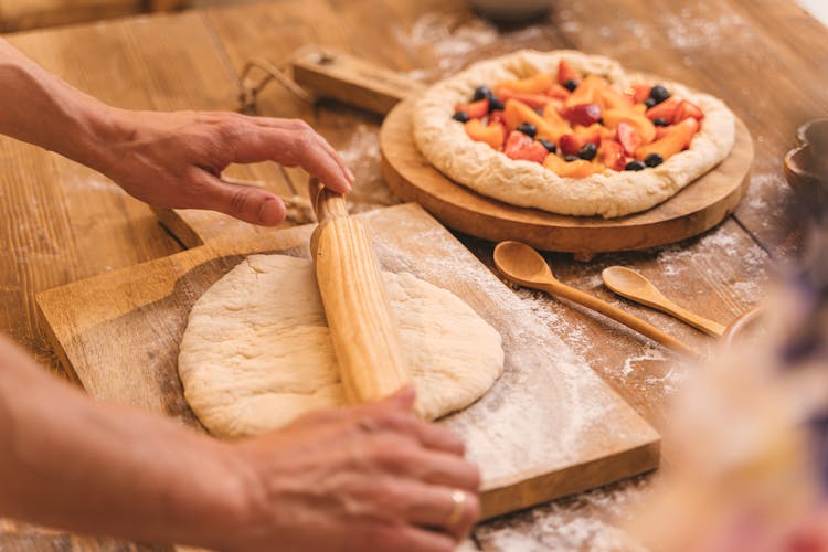 Man Hands Working With Dough Making Pie