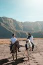 Man in White Shirt Riding Horse on Brown Sand