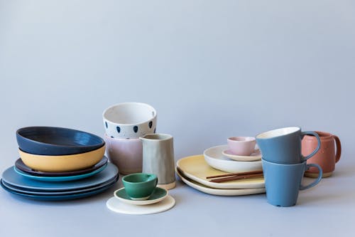 Blue Ceramic Plates and Ceramic Cups