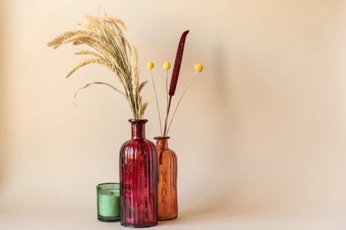 Brown Wheat in Brown Glass Vase