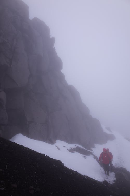 Two People Hiking on a Snowy Mountainside