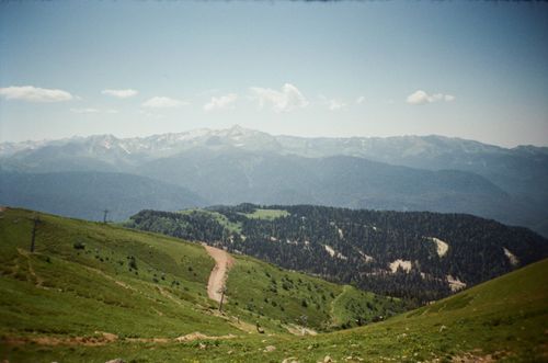 Free A breathtaking landscape of mountains and valleys near Sochi, Russia, captured in summer. Stock Photo