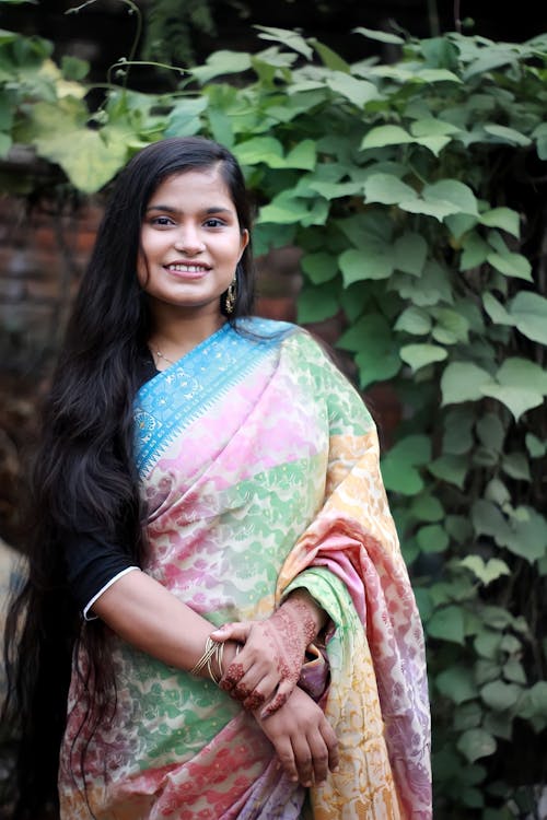 Smiling Brunette in Traditional Sari