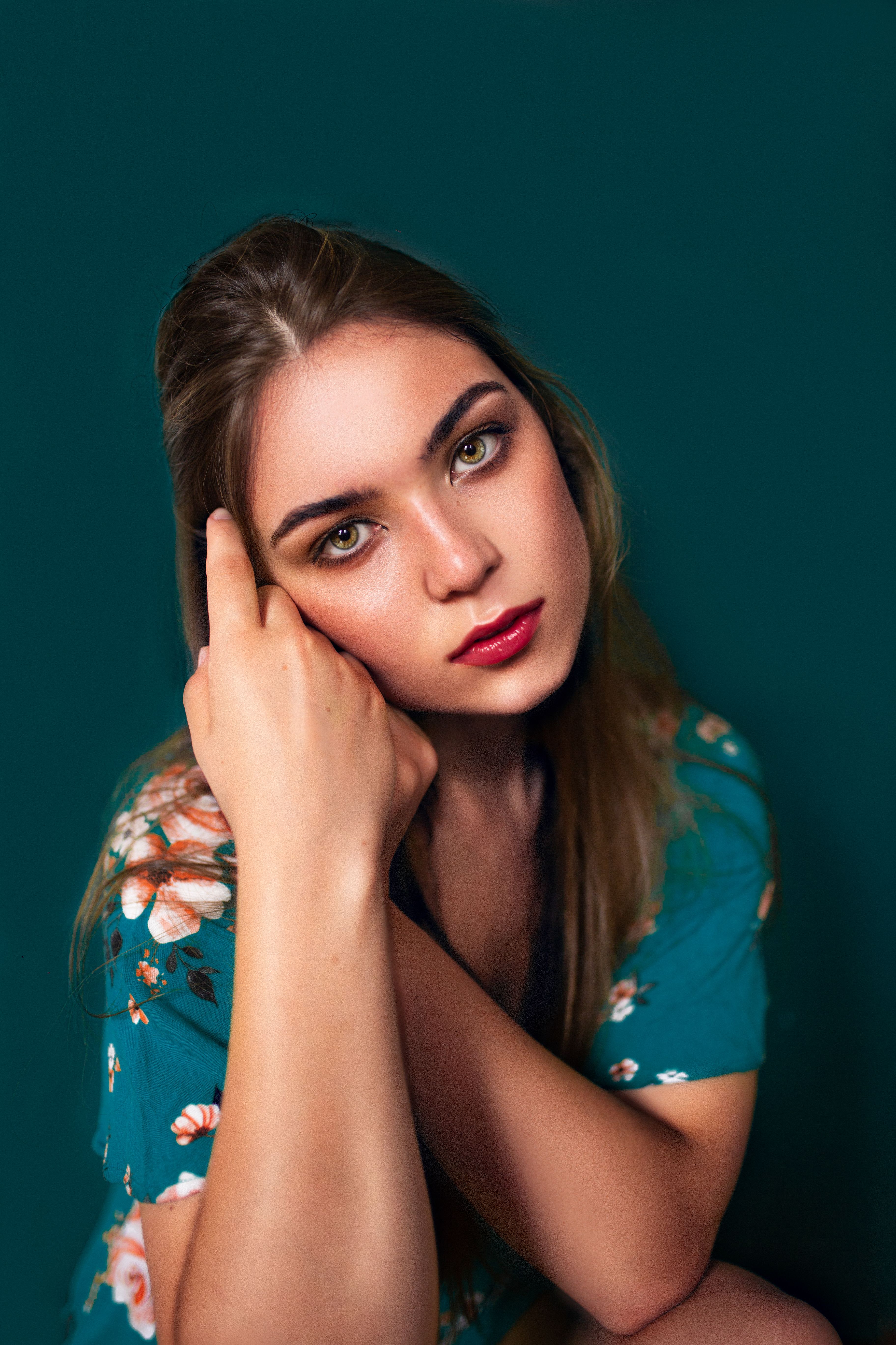 Woman in Blue Floral Shirt · Free Stock Photo