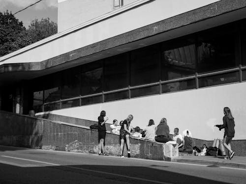 Free Grayscale Photo of People Walking on the Street Stock Photo