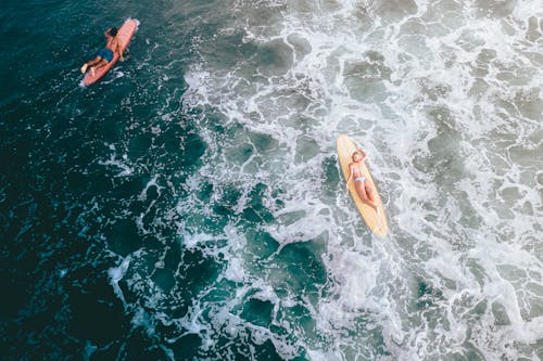 Aerial Shot of Surfers on the Sea