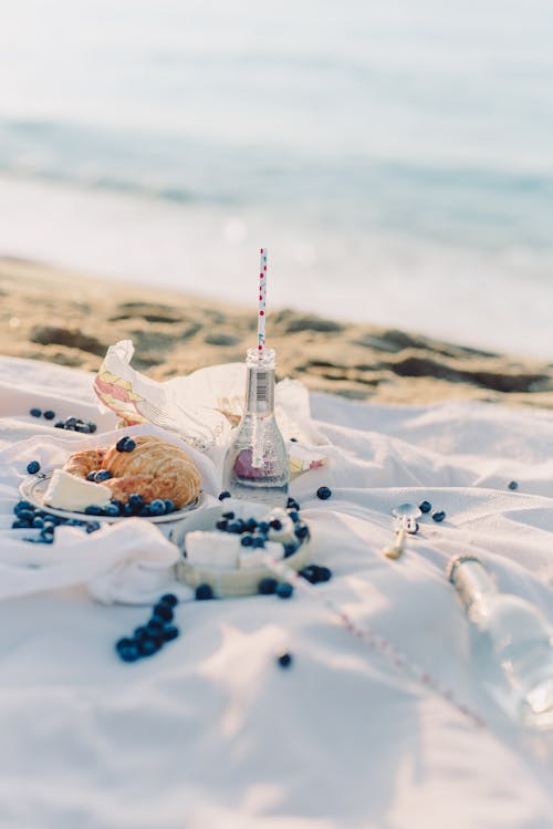 Free Breakfast Picnic at the Beach Stock Photo