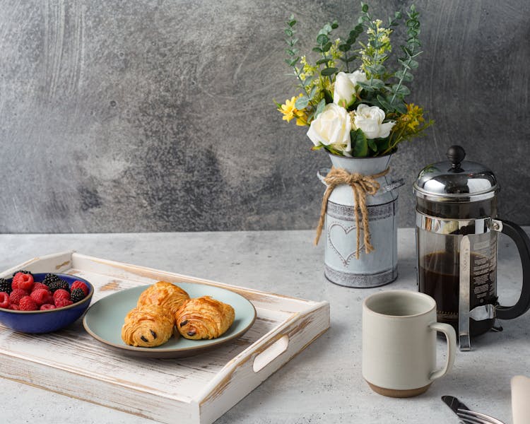 Berries And Croissants On A Tray