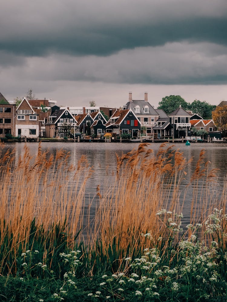 Lovely Nordic City Seen From Lake Shore