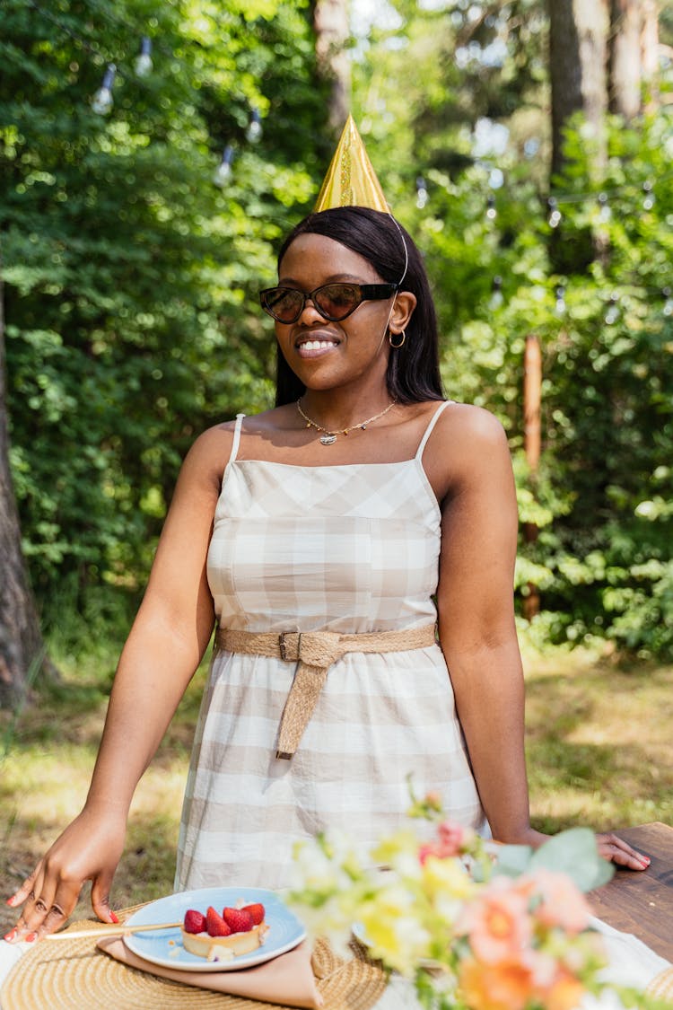 Smiling Woman Wearing Party Hat 