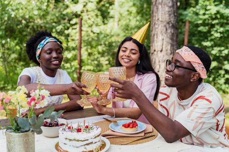 A Group Of Young People Toasting With A Wine Glass