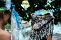 Blue and White Feather Mask