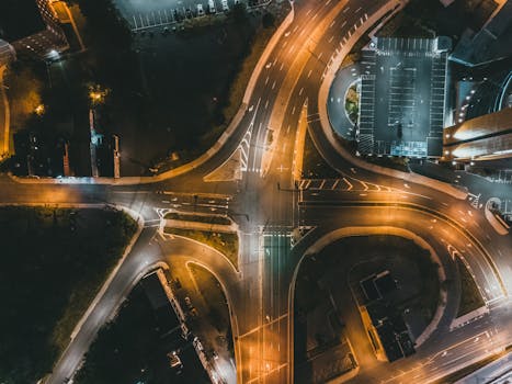 Top View of Road Junction in a City at Night 