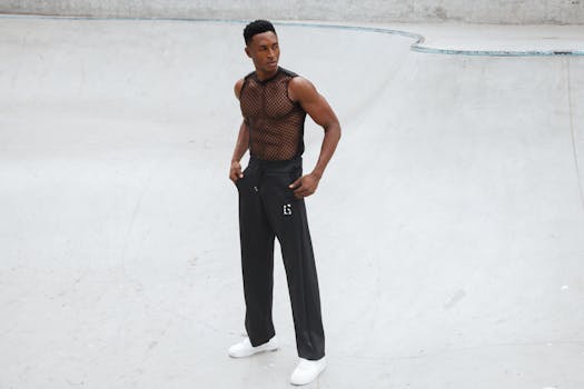 Model showcasing modern fashion in a chic urban setting.