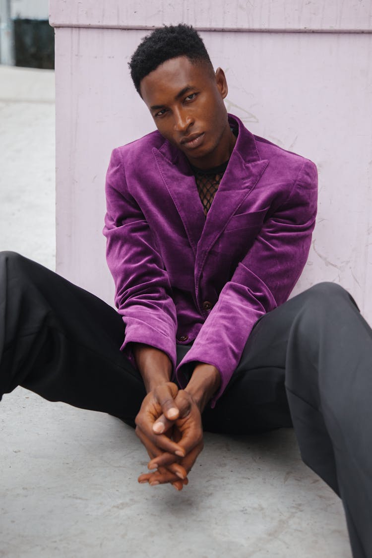 Man Posing Wearing A Mesh Suede Jacket