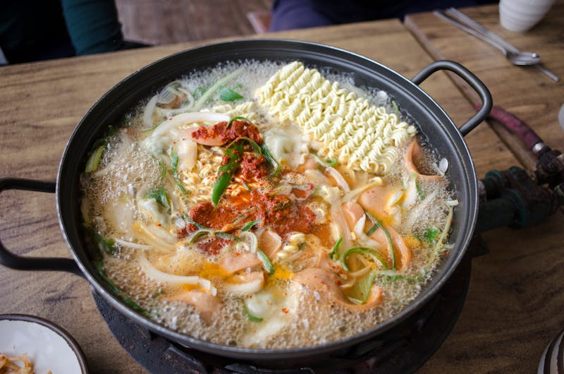 Korean ramyeon cooking in pot