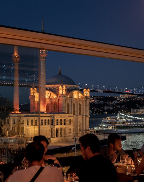 Ortakoy Mosque and Istanbul Coast at Night