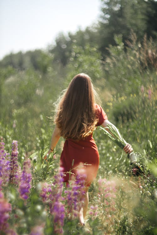 Woman Walking in a Field of Grass 