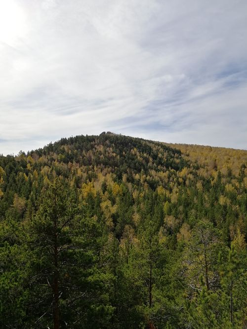 Free Captivating autumn landscape of Silach's lush forested mountains in Russia. Stock Photo