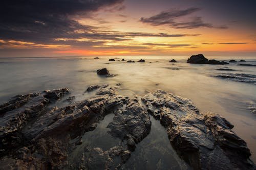 Brown Rock Formation Under Sunset