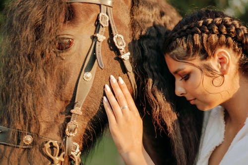 Woman With Braided Hair Holding Horse 
