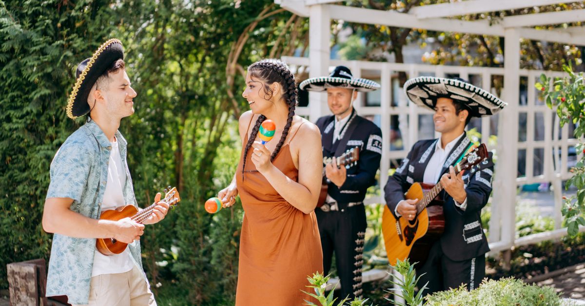 Colorful trajinera boats on the canals of Xochimilco with mariachi musicians