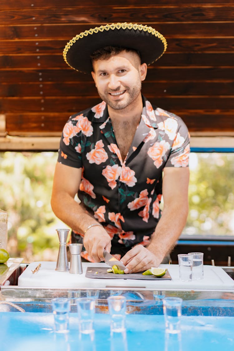 A Man Slicing Lime 