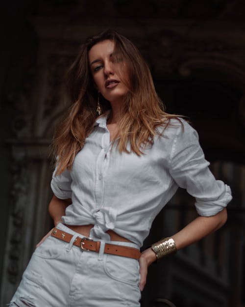 Woman in White Dress Shirt and Bottoms