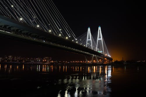 Free stock photo of bay bridge, night shot, st petersburg