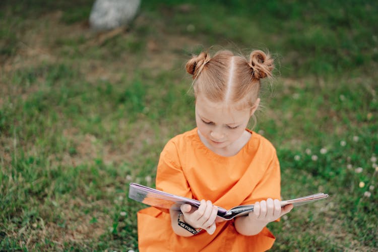 A Young Girl Reading A Book