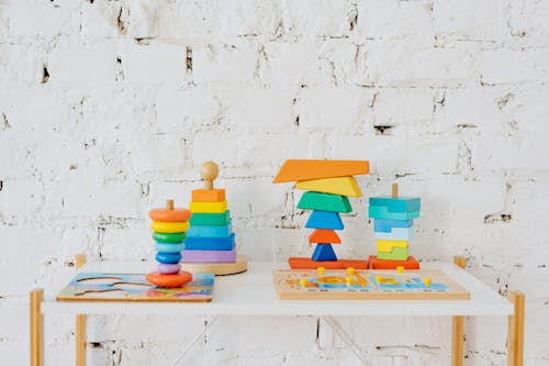 Free Colorful Stacking Toys on the Table Stock Photo