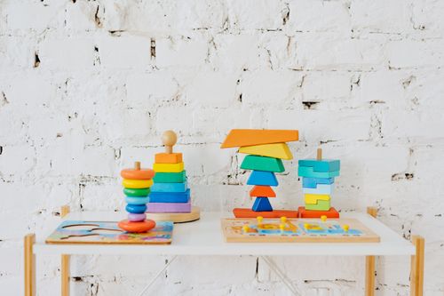 Rainbow wooden stacking tower toy
