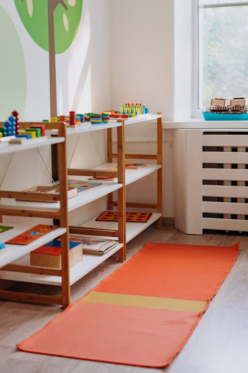 Colourful toys on a shelf