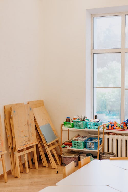 Kids Easels in the Corner of the Kindergarten Art Room