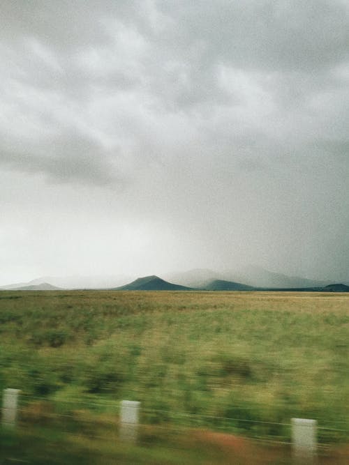 Green Grassland Under Gray Clouds