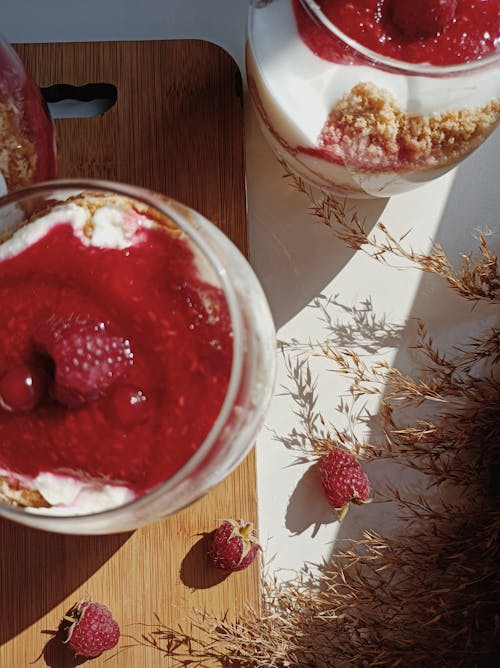  Dessert in Clear Glass with Raspberry on top