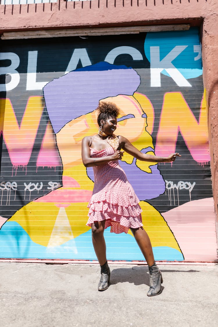 Dancing Woman Wearing Polka Dot Dress