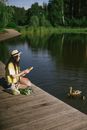 Free stock photo of child, duck, forest